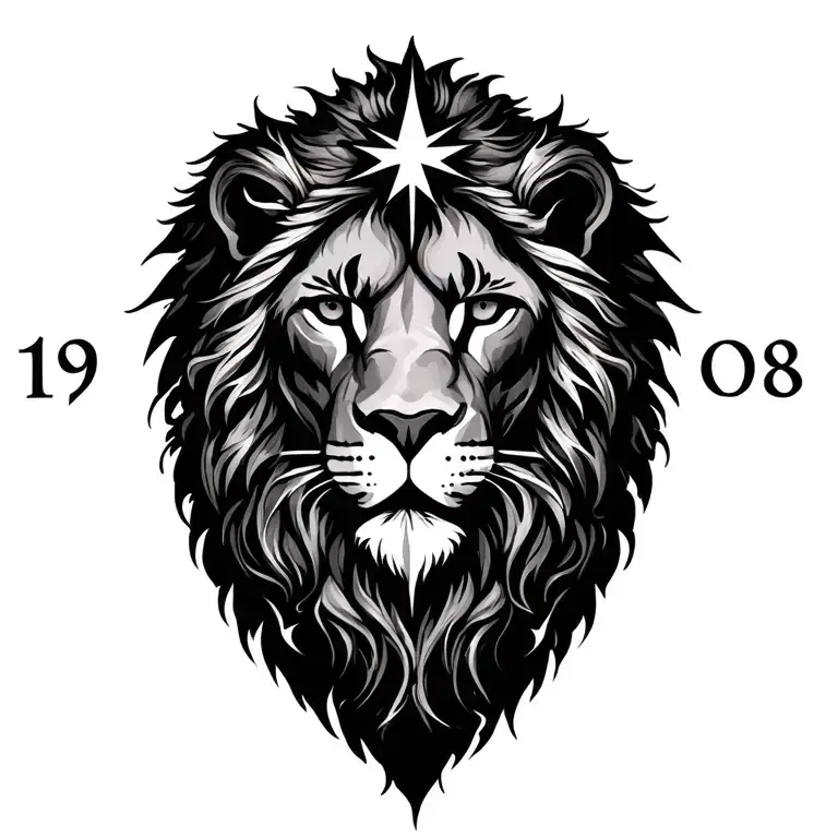 Leo star sign gothic tattoo with 19 and 08  tattoo design idea