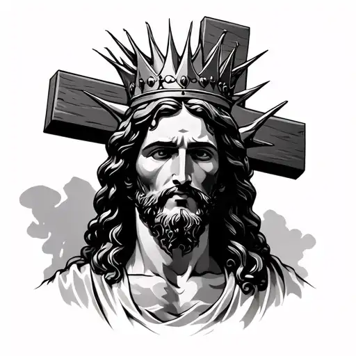 if you ask God for strength he will give you the weights. Not the muscles." In front of a cross with spiked crown jesus tattoo design idea