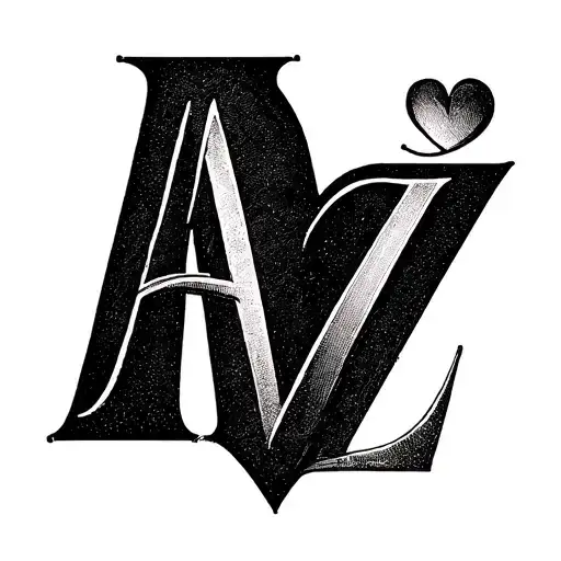 minimalistic tattoo that turns the 2 letters A and Z into a heart. Use only black and white  tattoo design idea