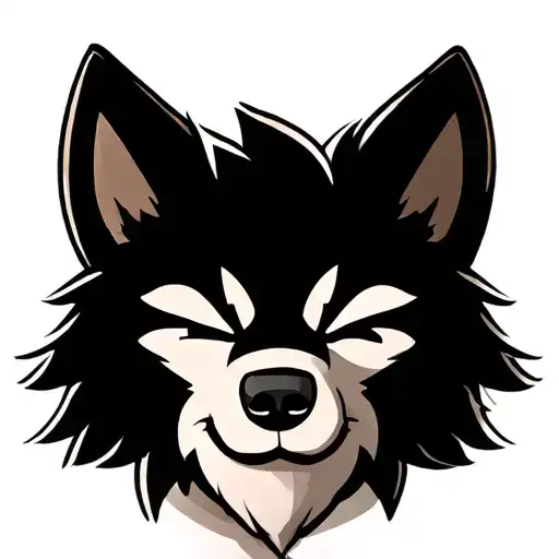 wolf face cute winking color cartoon tattoo design idea