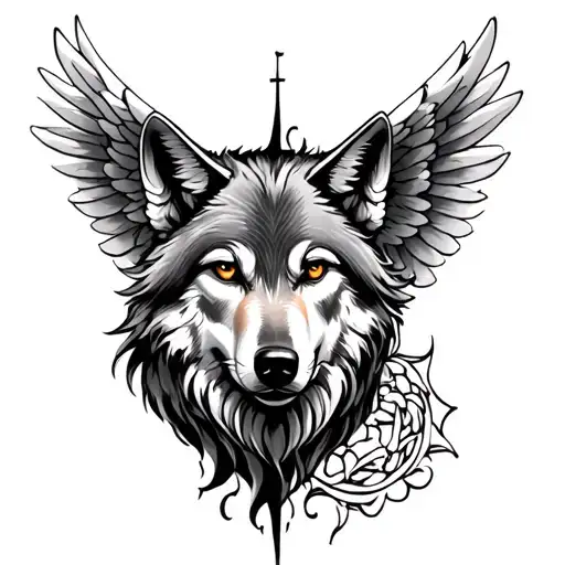 create a back tatto highlighting, wolf, angel and related to virgo and god a full back tattoo  tattoo design idea