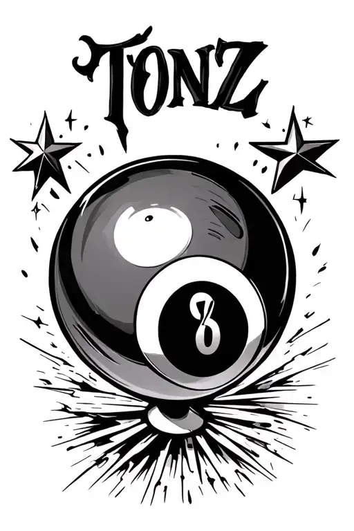 the word 'Tonz' and a Star and 8 ball tattoo design idea