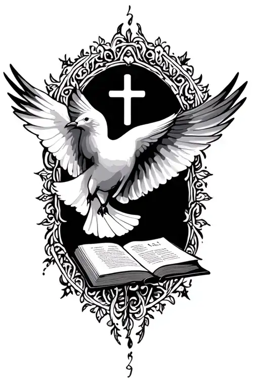 Holy Spirit dove and bible tattoo design idea