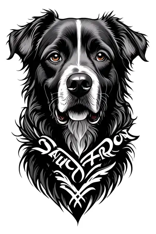 dogs head and name intertwined tattoo design idea