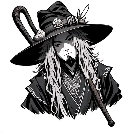 kisuke urahara hat and cane tattoo design idea