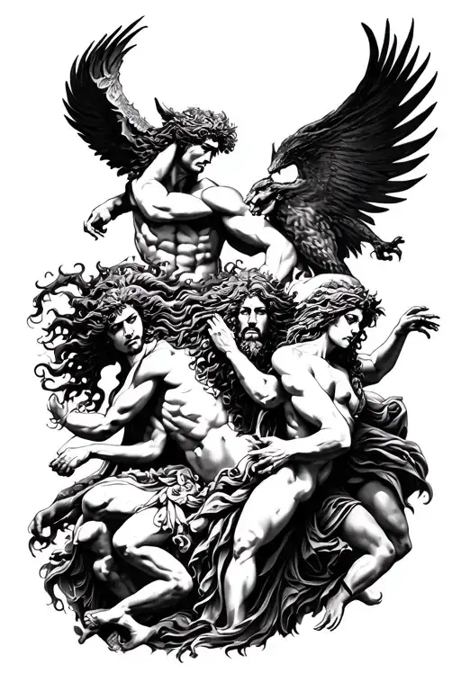 greek mythology inspired tattoo featuring zeus posiedon hades athena ares cerberus medusa tattoo design idea