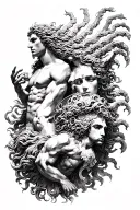 greek mythology inspired tattoo featuring zeus posiedon hades athena ares cerberus medusa tattoo design idea