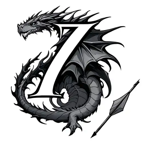 The number 7, a dragon and arrow tattoo design idea