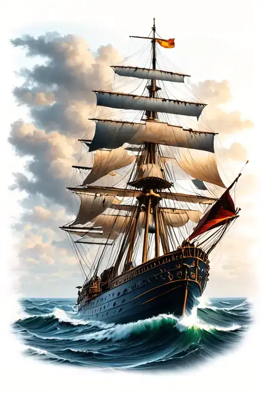 clipper ship sailing through a sea tattoo design idea