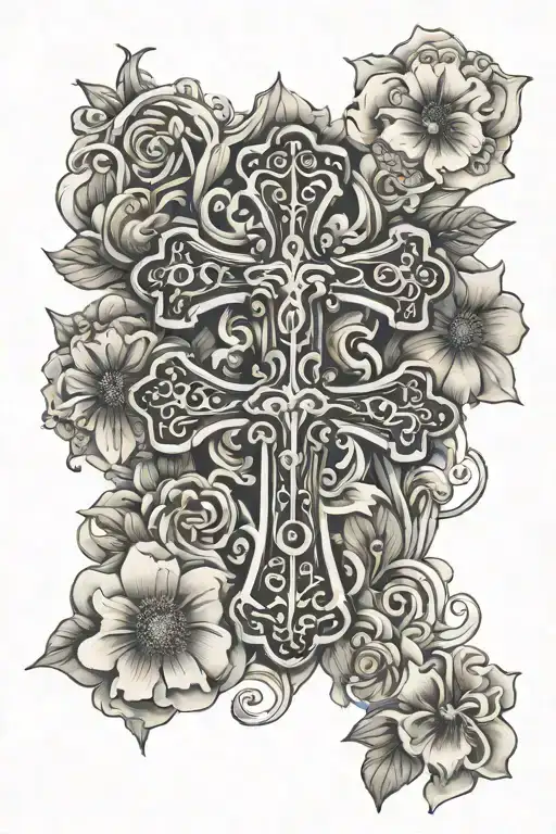 floral cross tattoo featuring tattoo design idea