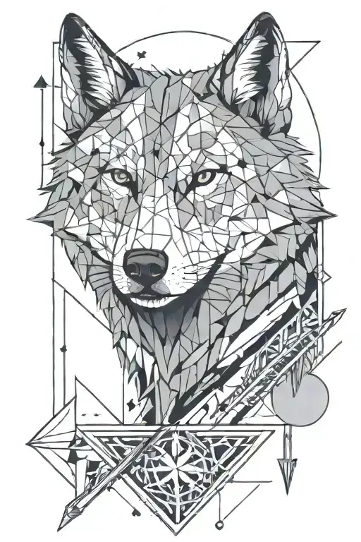 wolf with moon and arrow tattoo design idea