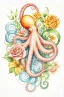 octopus, snowdrop, rose,  marigold flower tattoo design idea