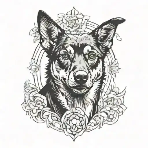 combine a dog pAw print with an Australian kelpie face tattoo design idea