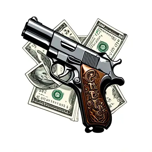 Get Rich Or Die Tryin with guns and cash  tattoo design idea