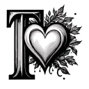 T initial with heart tattoo design idea
