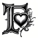 T initial with heart tattoo design idea