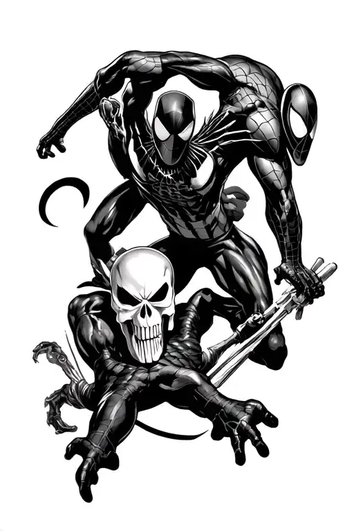 Spiderman, Venom, Deadpool, Punisher, Gambit and Magneto tattoo design idea