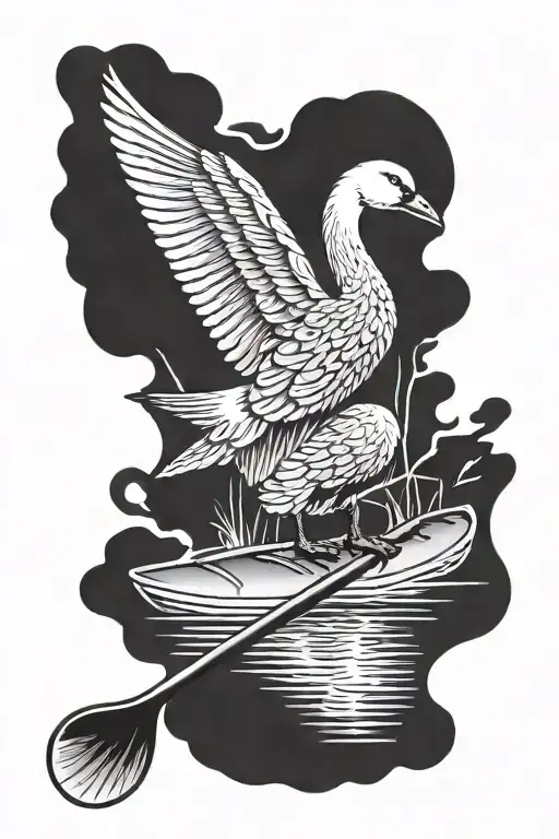 canoe paddle goose sitting tattoo design idea