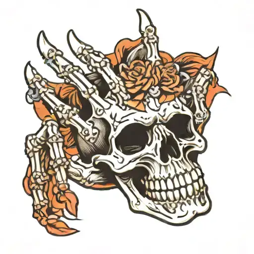 skeleton hand doing W  sign tattoo design idea