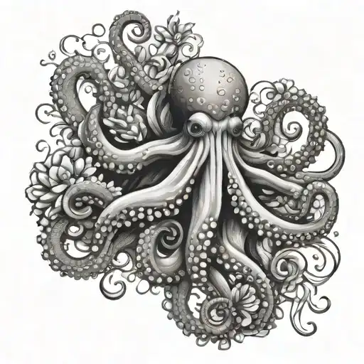 octopus tentacles wrapping around flowers  tattoo design idea
