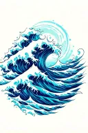 wave pattern psychedelic blue cosmic pattern ocean tattoo design idea