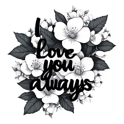"I love you always" Flowers Leafs Cherry Blossom tattoo design idea