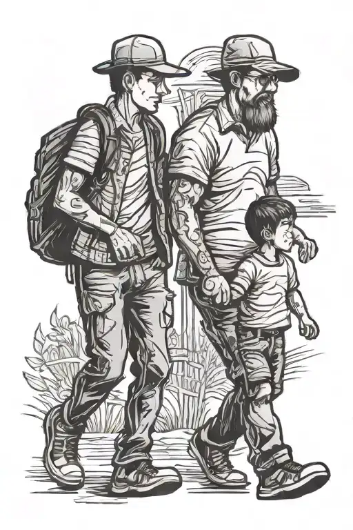 a dad and son walking hand in hand holding tattoo design idea