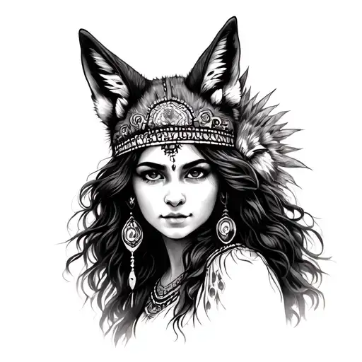 Romani Gypsy girl with fox headdress being worn  tattoo design idea