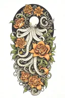 snowdrop, rose, marigold, octopus tenticals tattoo design idea