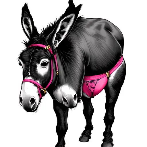 Donkey wearing sexy pink panties looking back tattoo design idea