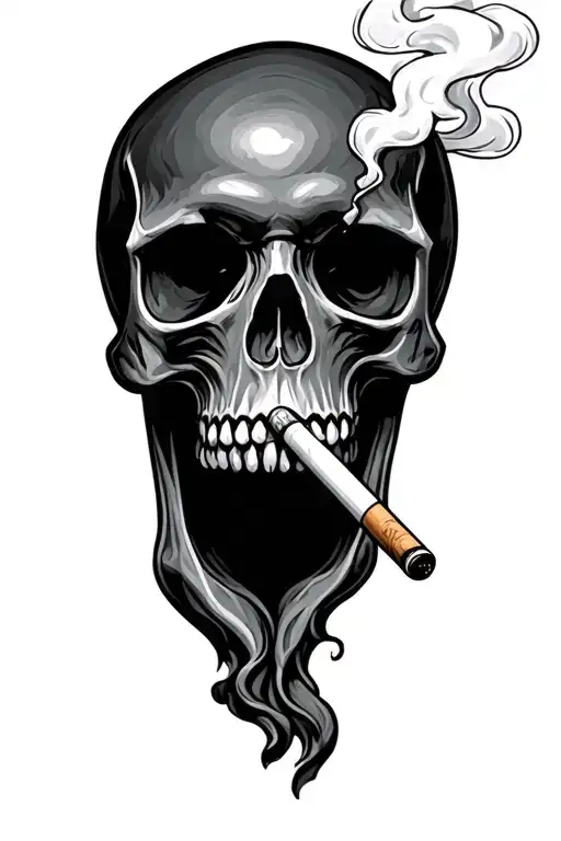 skull smoking cigarette tattoo design idea