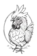 rooster wearing a gas mask surrounded tattoo design idea