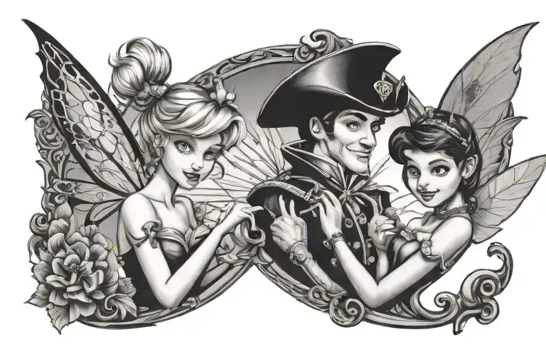 Tinkerbell and captain hook tattoo design idea