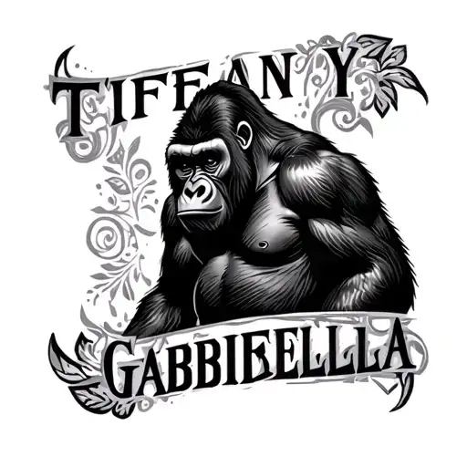 tribal gorilla with the names TIFFANY and GABRIELLA tattoo design idea