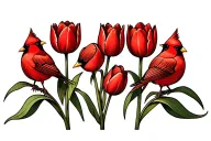 6 red tulips with two small cardinals tattoo design idea