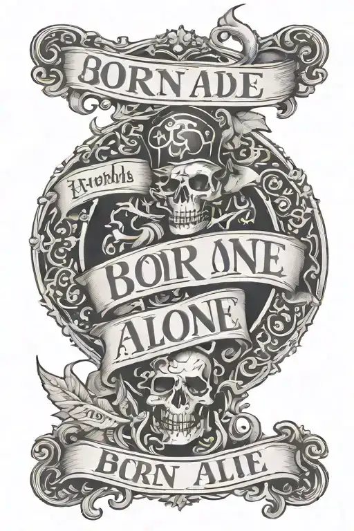 letters that say "born alone die alone" tattoo design idea