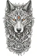wolf blue eyes fire flames tattoo design idea