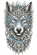 wolf blue eyes fire flames tattoo design idea