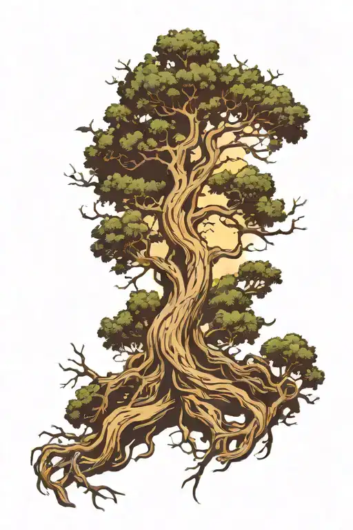 oak tree with roots reaching deep tattoo design idea