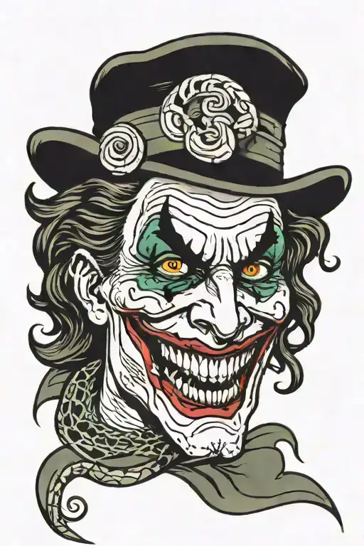 Joker face with slithering snake wrapped tattoo design idea