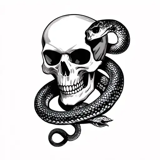 Skull and small snake for finger tattoo design idea