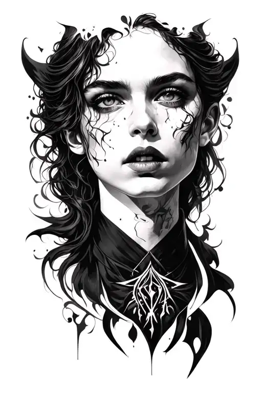  black and white tattoo that combines the main attributes of the vampire diaries series tattoo design idea