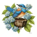 eastern blue bird perched on hydrangeas tattoo design idea