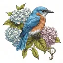eastern blue bird perched on hydrangeas tattoo design idea