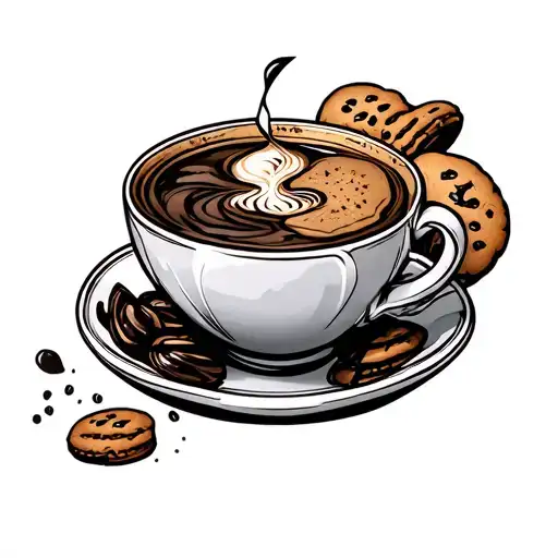 coffee cup and cameo cookies tattoo design idea