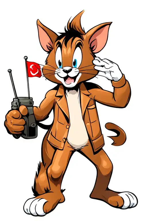 Jerry from Tom & Jerry but with a socialist appearance. With saluting and a red flag tattoo design idea