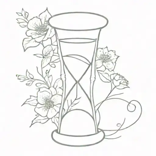 simple hourglass with some flowers tattoo design idea