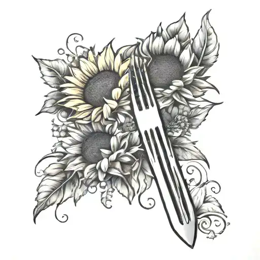 fork and sunflowers    tattoo design idea