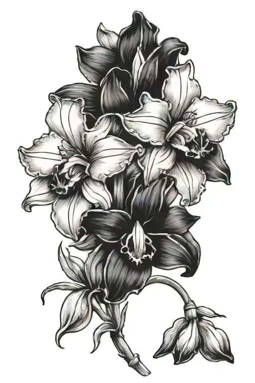 gladiolus and violets flowers tattoo design idea