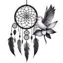 dream catcher with feathers, lotus flower, flower of life, and a dove tattoo design idea